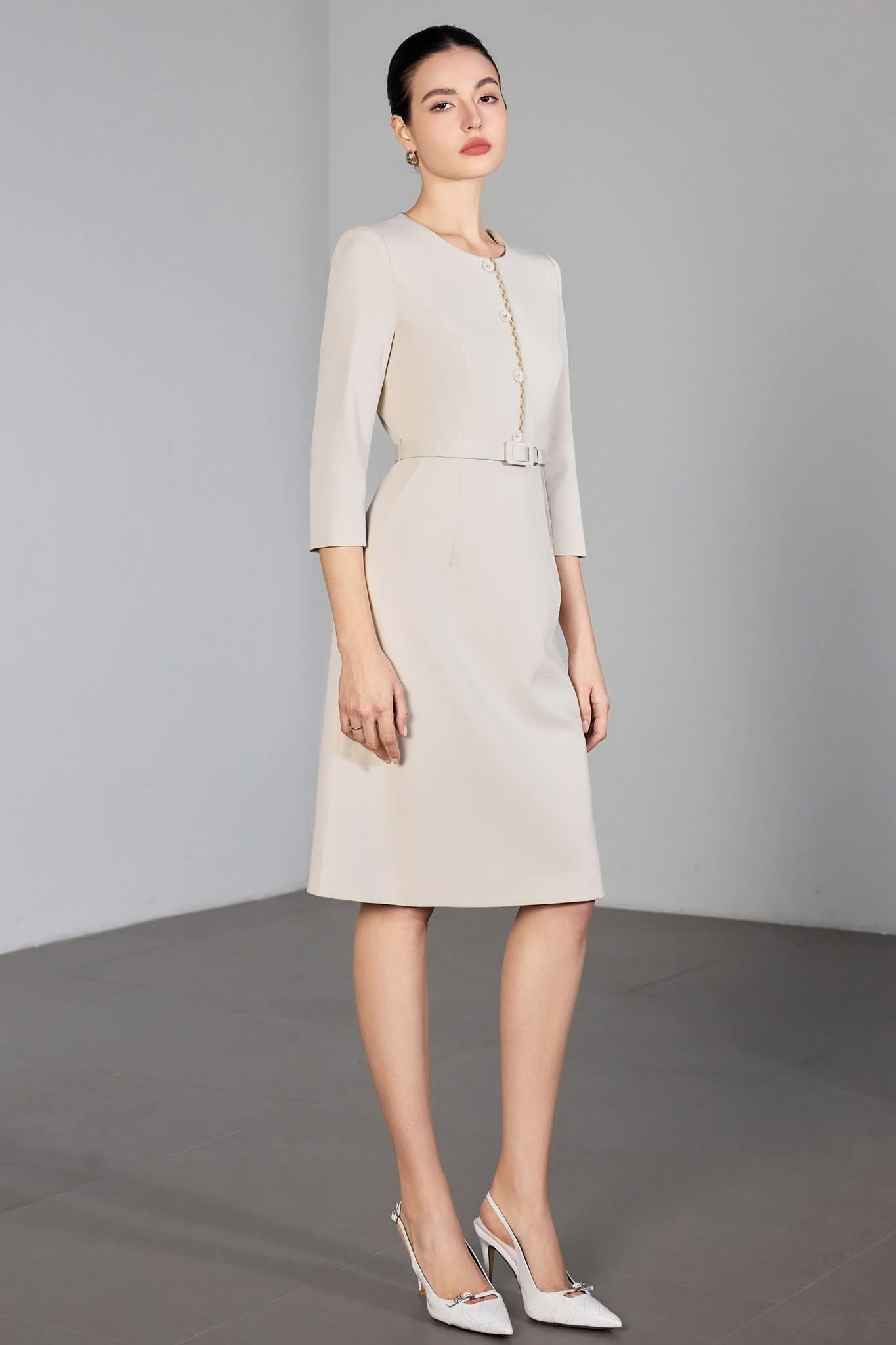 The Ivory Poise Midi Dress
