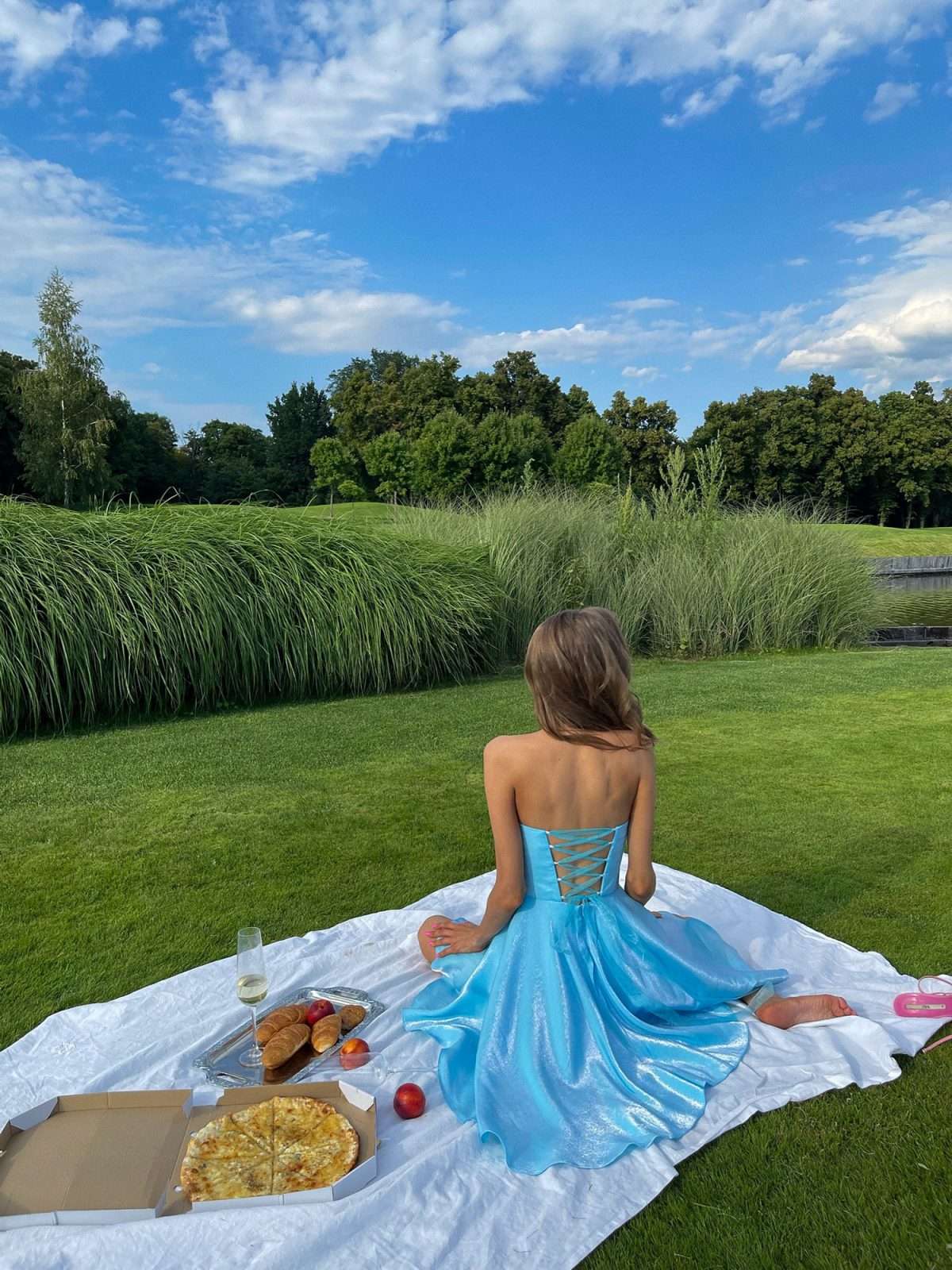 Blue off shoulder corset mini dress — GLOWSYOU occasion wear UK