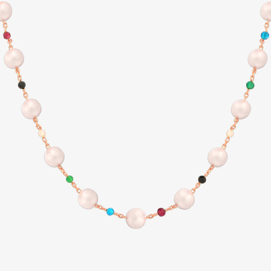 Rainbow Pearl Beads Necklace in Sterling Silver – Stackable Colourful Necklace for Women