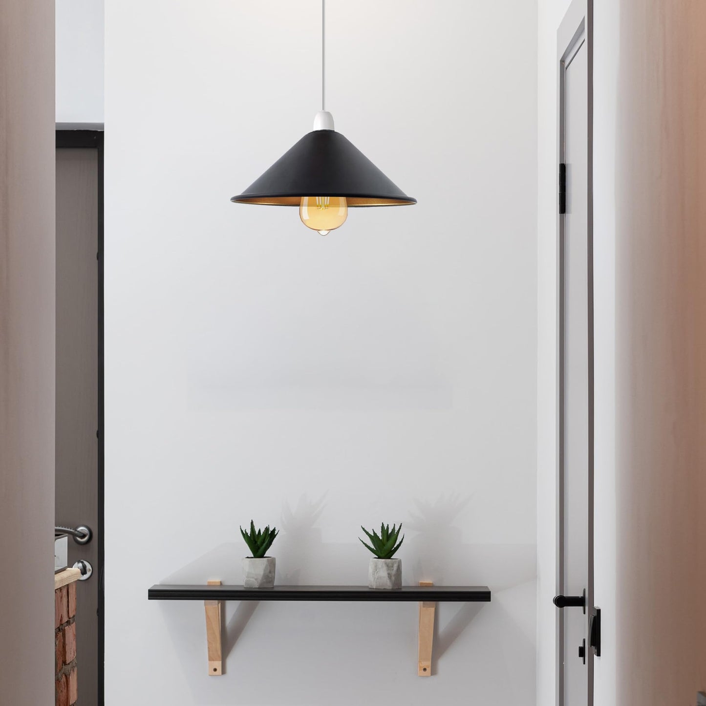 Black Gold Inner Cone Metal Easy Fit E27 Pendant Lamp Shade~1113