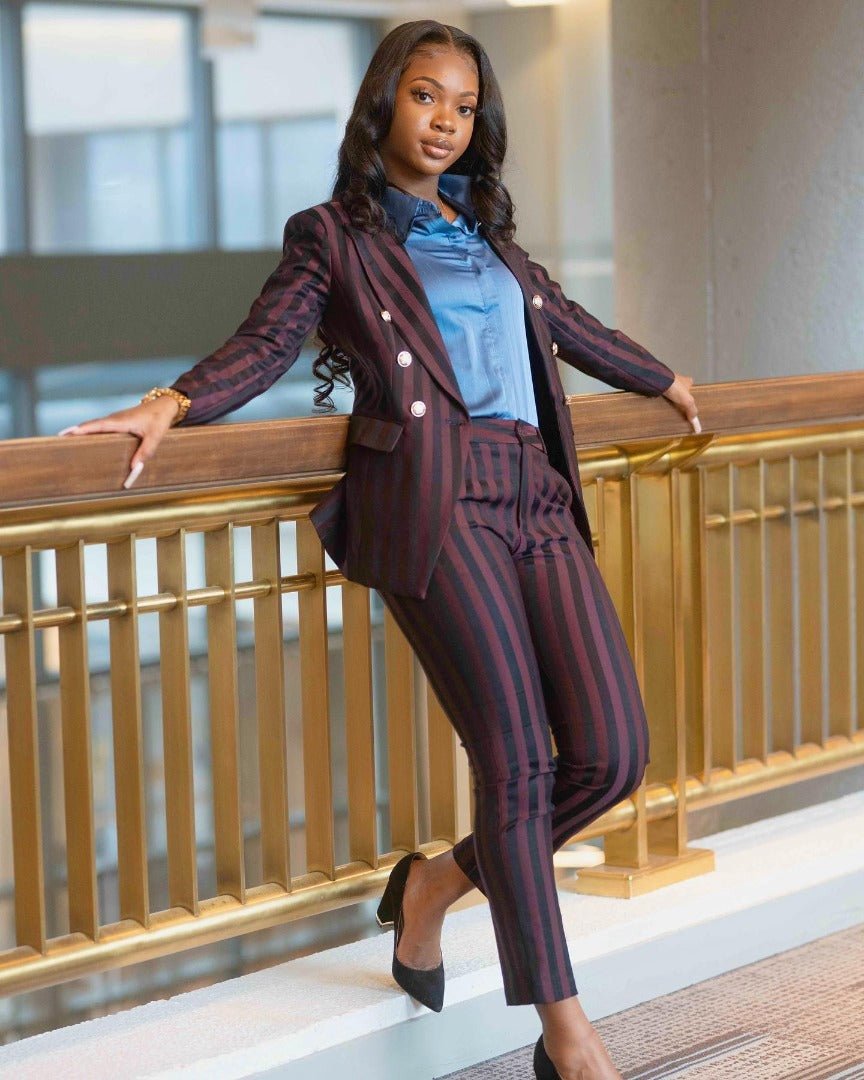 Burgundy stripped 2-piece pants suit (UK size 10)