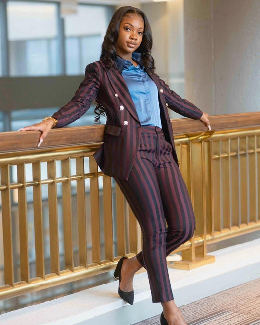 Burgundy stripped 2-piece pants suit (UK size 10)
