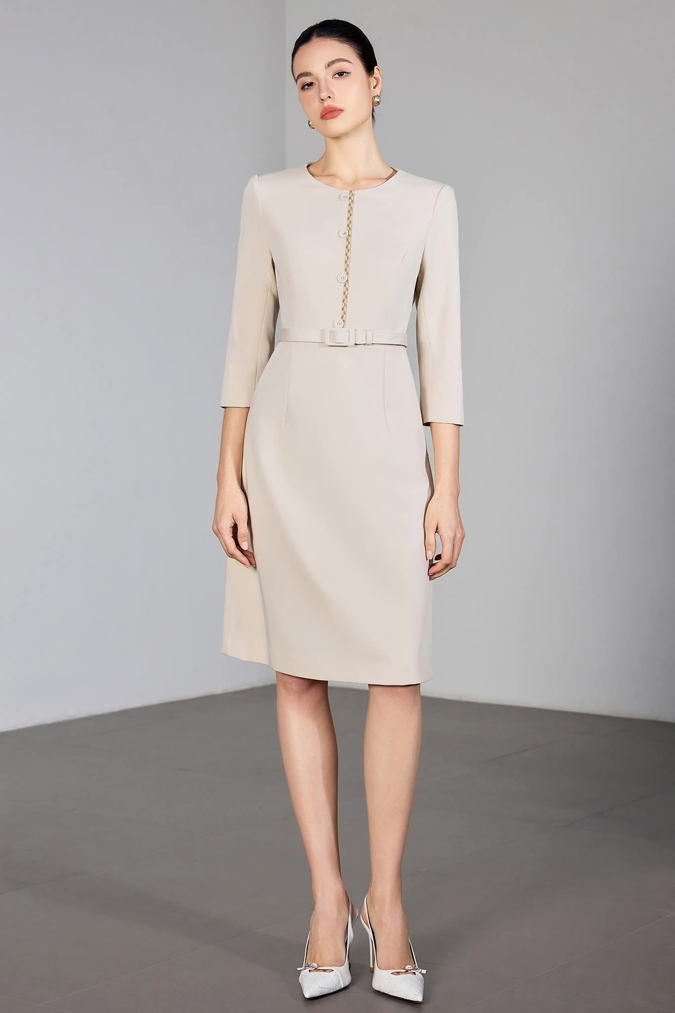 The Ivory Poise Midi Dress