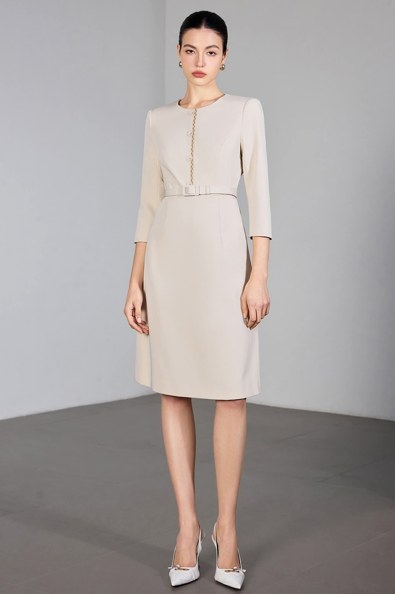 The Ivory Poise Midi Dress